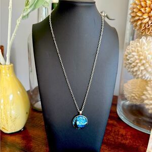 Starry Night Pendant Necklace – Van Gogh Art on 19.5” Silver Tone Chain